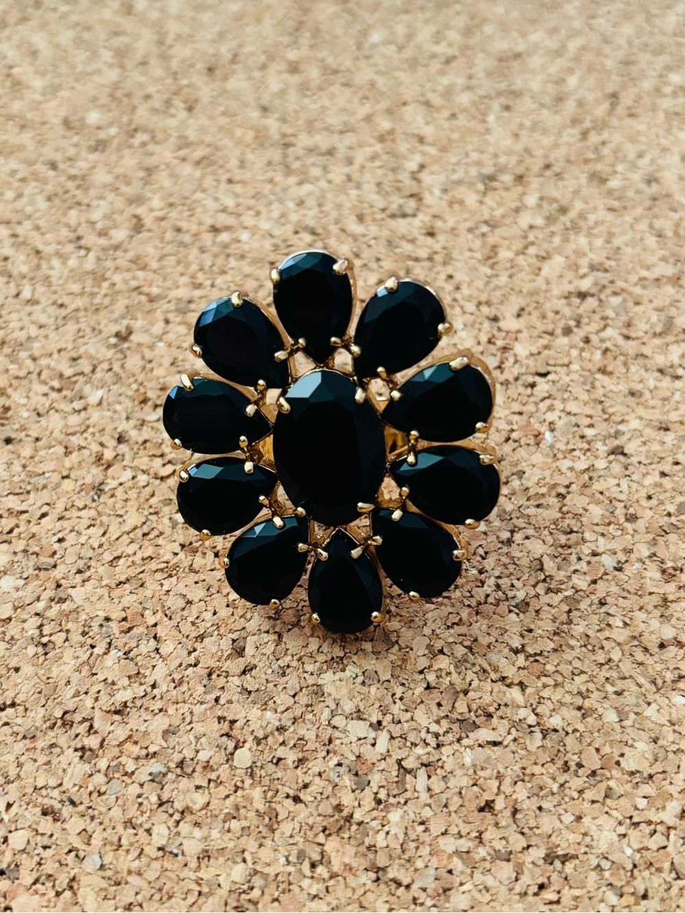 kate spade Black and Gold Floral Cluster Statement Ring